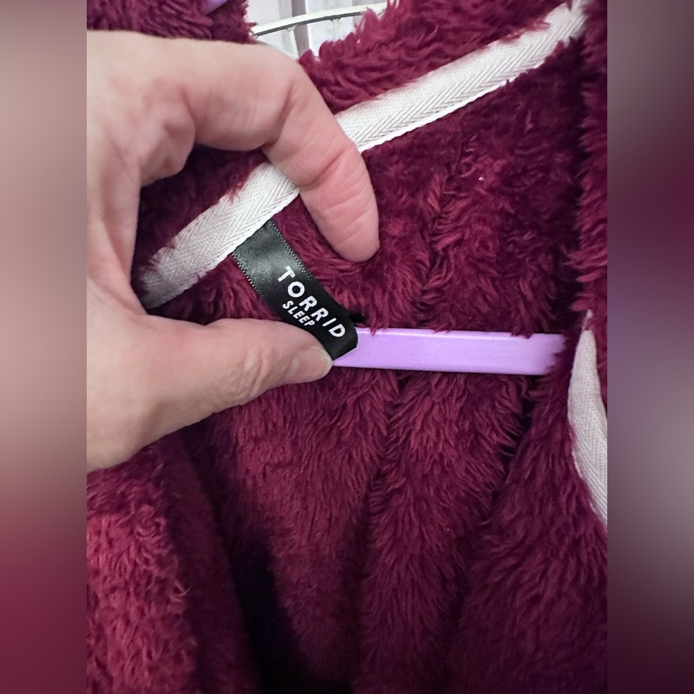 Torrid Burgundy Teddy Jacket with Hood - Picture 2 of 4